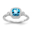 Bezel Cushion Blue Topaz & Diamond Ring in 14K White Gold (0.03 ct. tw.), Size 7 - Sophia Jewelers