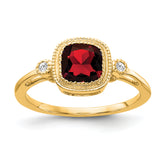 14k Cushion Garnet and Diamond Ring