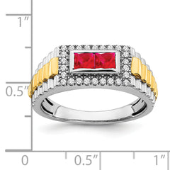 14k Two-tone Ruby and Diamond Mens Ring