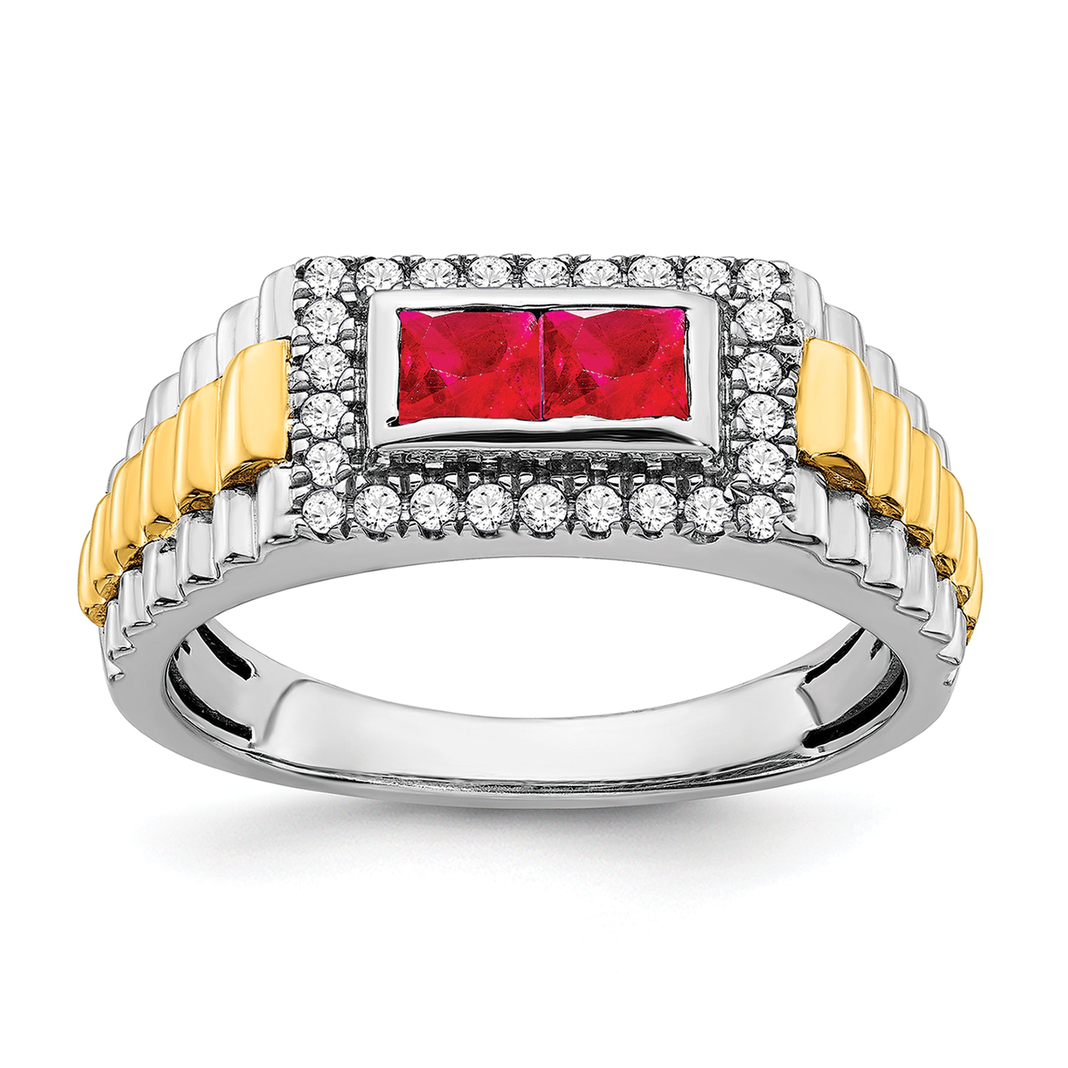 14k Two-tone Ruby and Diamond Mens Ring
