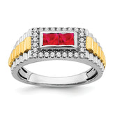 14k Two-tone Ruby and Diamond Mens Ring
