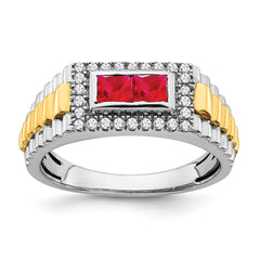 14k Two-tone Ruby and Diamond Mens Ring