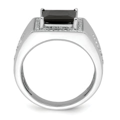 14k White Gold Onyx and Diamond Cross Mens Ring