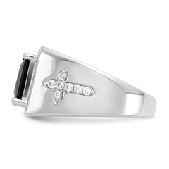 14k White Gold Onyx and Diamond Cross Mens Ring