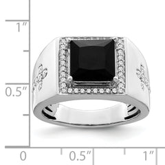 14k White Gold Onyx and Diamond Cross Mens Ring
