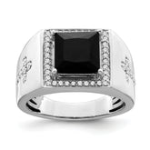 14k White Gold Onyx and Diamond Cross Mens Ring