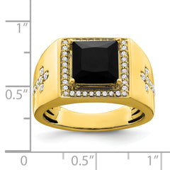 14k Onyx and Diamond Cross Mens Ring