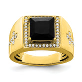 14k Onyx and Diamond Cross Mens Ring