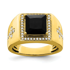 14k Onyx and Diamond Cross Mens Ring