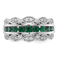 14k White Gold 1/5 carat Lab Grown Diamond VS/SI+ G+ and Lab Created Emerald Complete Fancy Ring