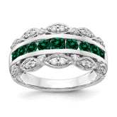 14k White Gold 1/5 carat Lab Grown Diamond VS/SI+ G+ and Lab Created Emerald Complete Fancy Ring