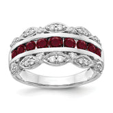 14k White Gold 1/5 carat Lab Grown Diamond VS/SI+ G+ and Lab Created Ruby Complete Fancy Ring