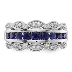 14k White Gold 1/5 carat Lab Grown Diamond VS/SI+ G+ and Lab Created Blue Sapphire Complete Fancy Ring
