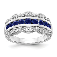 14k White Gold 1/5 carat Lab Grown Diamond VS/SI+ G+ and Lab Created Blue Sapphire Complete Fancy Ring