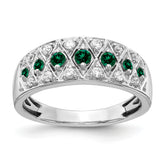 14k White Gold 1/5 carat Lab Grown Diamond VS/SI+ G+ and Lab Created Emerald Complete Fancy Ring