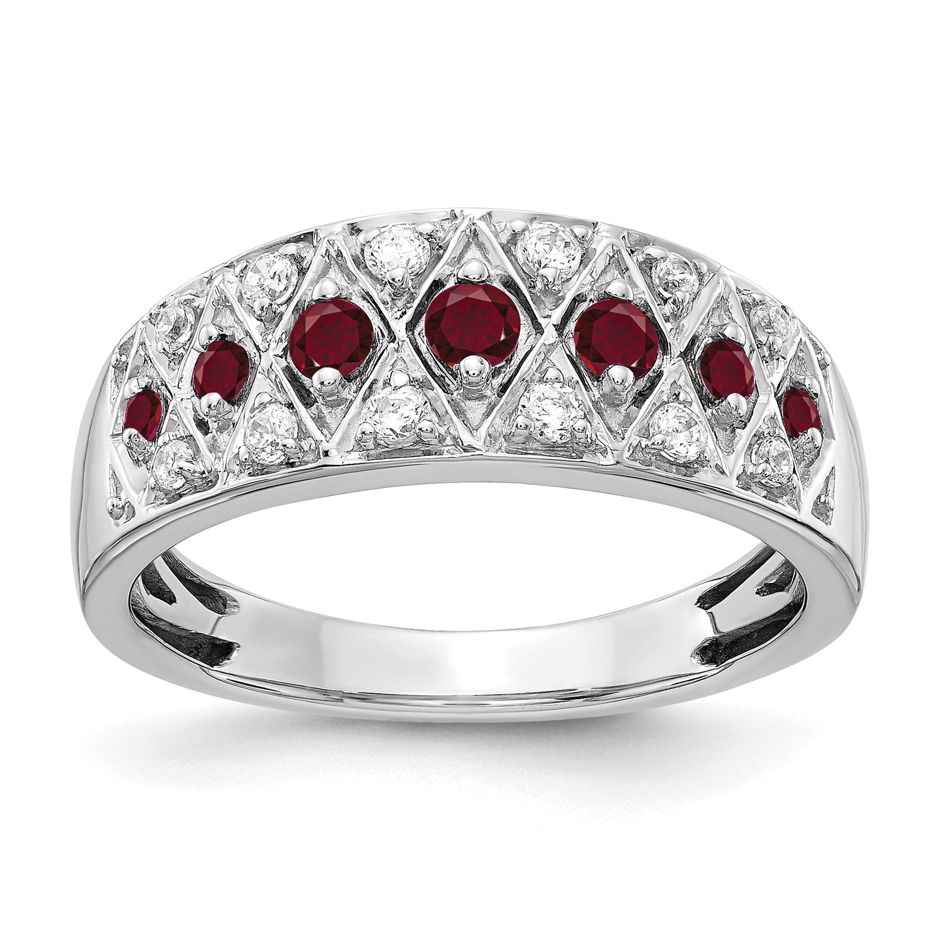 14k White Gold 1/5 carat Lab Grown Diamond VS/SI+ G+ and Lab Created Ruby Complete Fancy Ring