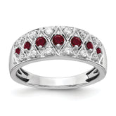 14k White Gold 1/5 carat Lab Grown Diamond VS/SI+ G+ and Lab Created Ruby Complete Fancy Ring