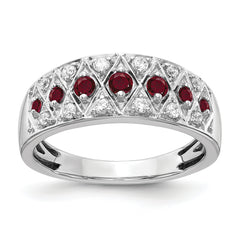 14k White Gold 1/5 carat Lab Grown Diamond VS/SI+ G+ and Lab Created Ruby Complete Fancy Ring