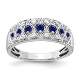 14k White Gold 1/5 carat Lab Grown Diamond VS/SI+ G+ and Lab Created Blue Sapphire Complete Fancy Ring