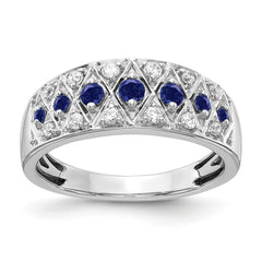 14k White Gold 1/5 carat Lab Grown Diamond VS/SI+ G+ and Lab Created Blue Sapphire Complete Fancy Ring