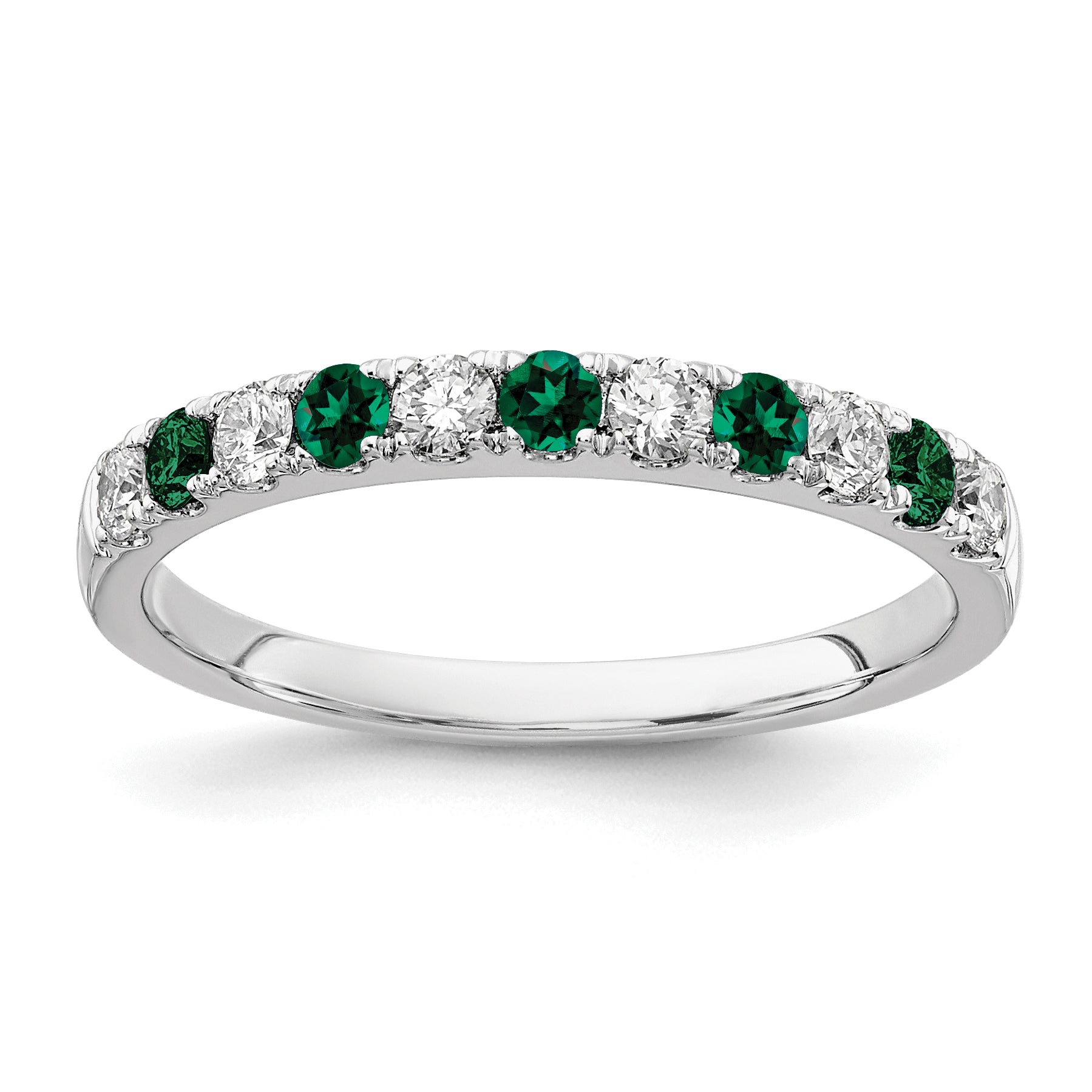 14k White Gold 1/2 carat Lab Grown Diamond VS/SI+ G+ and Lab Created Emerald Complete Band