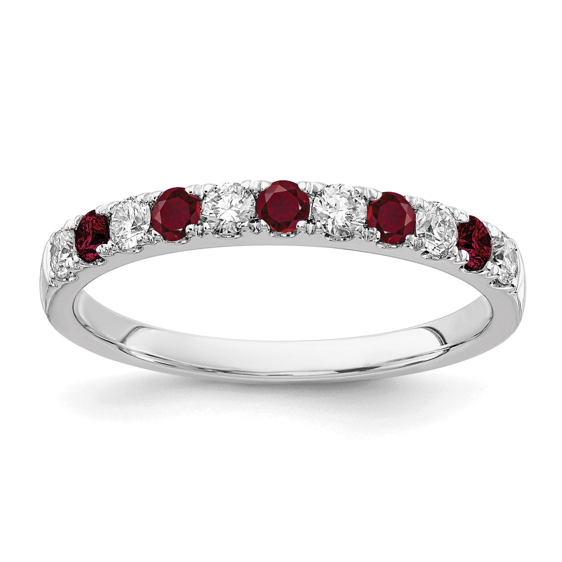 14k White Gold 1/2 carat Lab Grown Diamond VS/SI+ G+ and Lab Created Ruby Complete Band