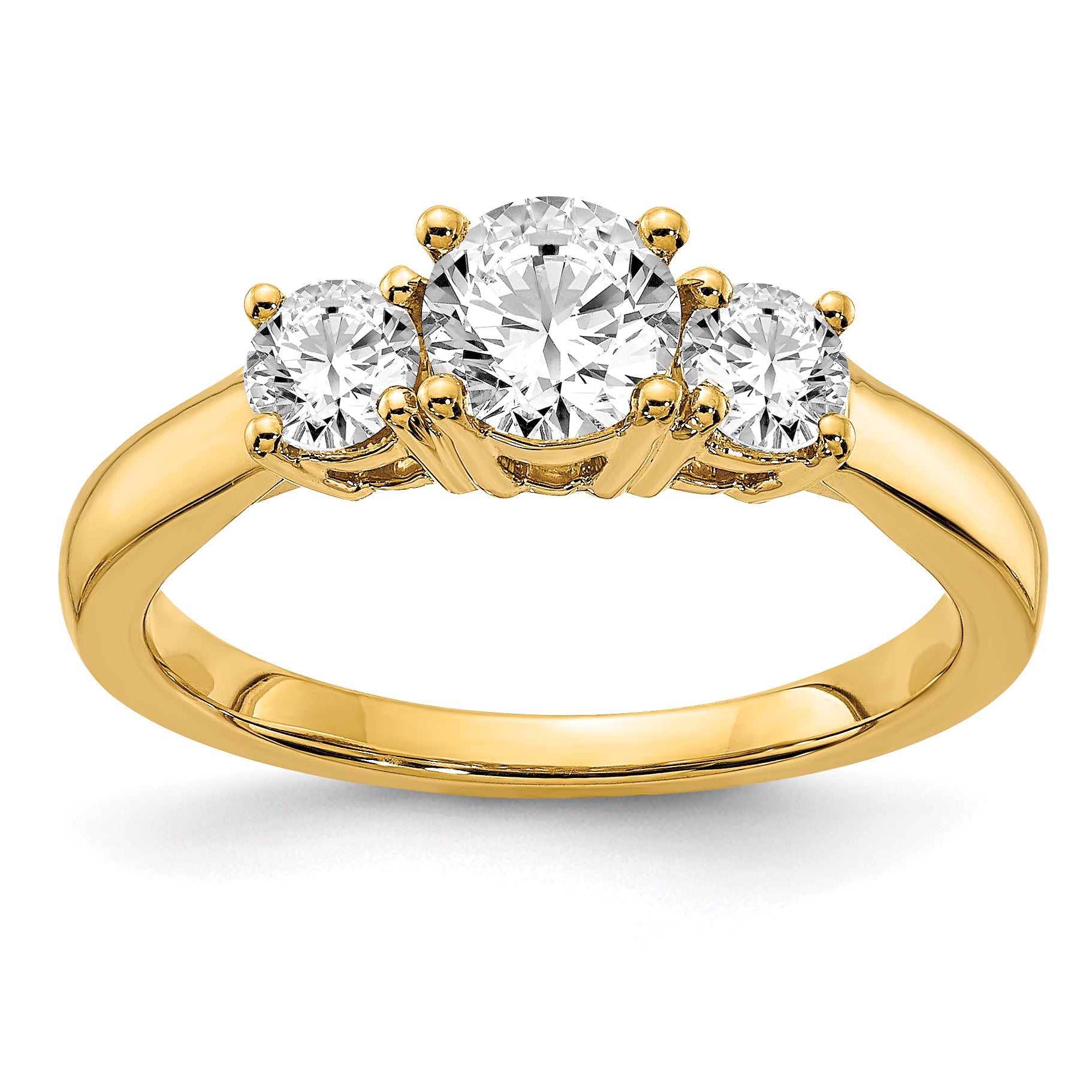 14k 3/4 carat Lab Grown Diamond VS/SI+ G+ 3/4 carat Center Round Three Stone Semi Mount Engagement Ring