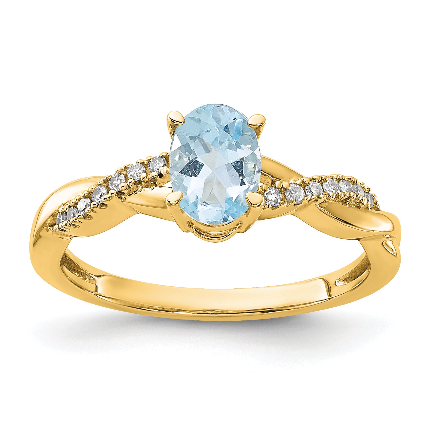 10k Oval Aquamarine and Diamond Ring