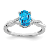 14k White Gold Oval Blue Topaz and Diamond Ring