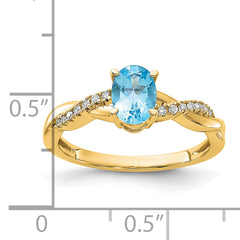 10k Oval Blue Topaz and Diamond Ring