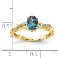 10k Oval Created Alexandrite and Diamond Ring