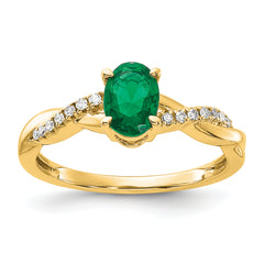 10k Oval Created Emerald and Diamond Ring