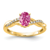 10k Oval Created Pink Sapphire and Diamond Ring