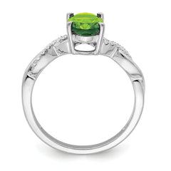 14k White Gold Oval Peridot and Diamond Ring