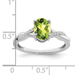 14k White Gold Oval Peridot and Diamond Ring