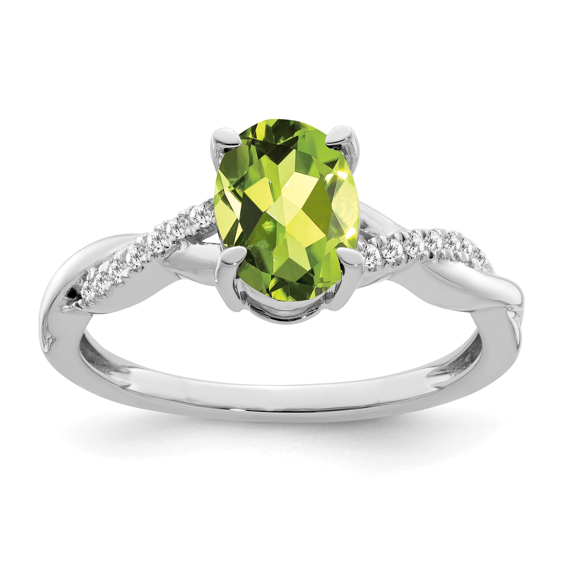 14k White Gold Oval Peridot and Diamond Ring