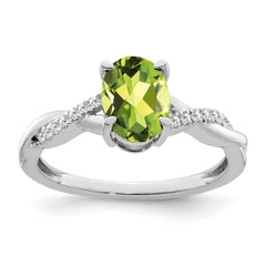 14k White Gold Oval Peridot and Diamond Ring