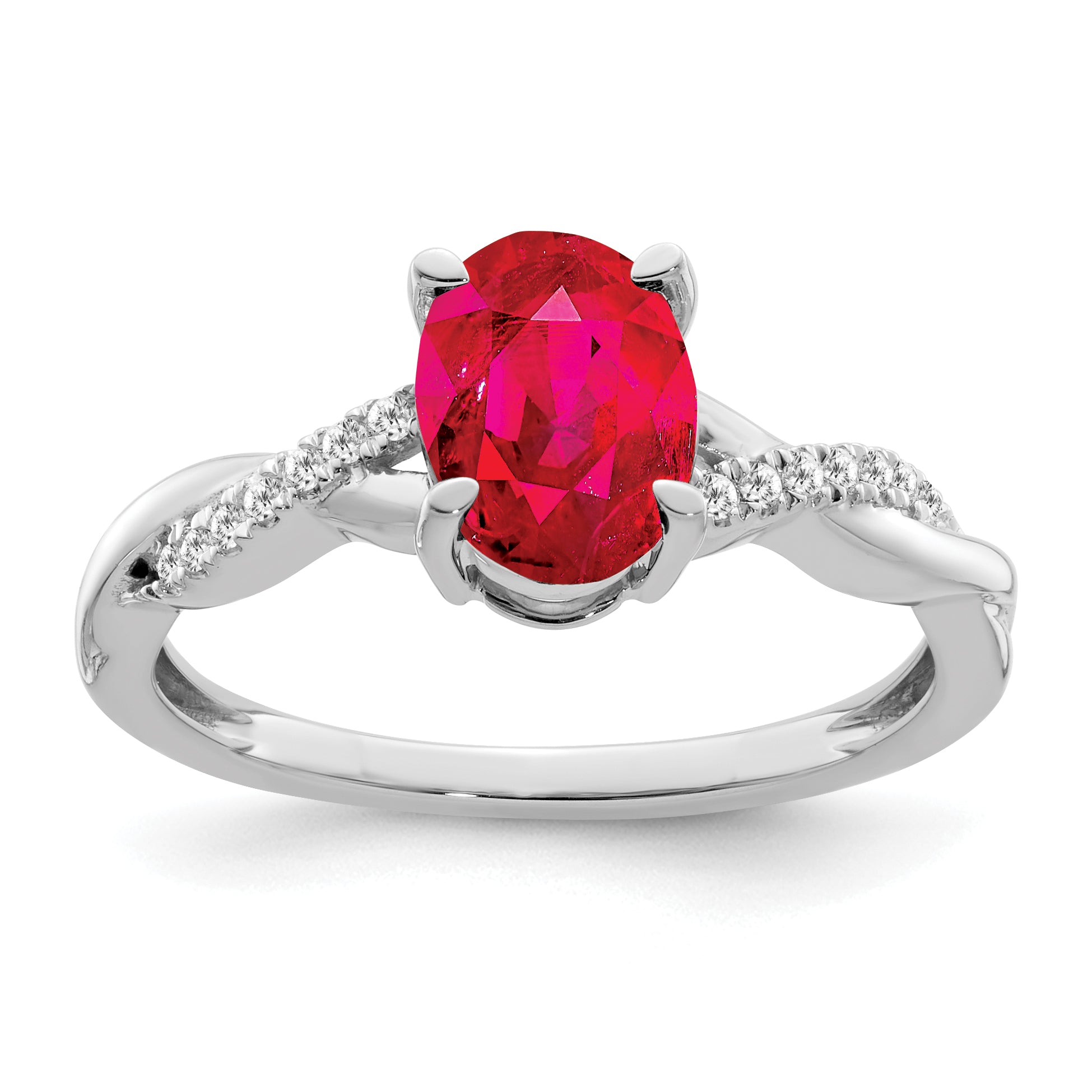 14k White Gold Oval Ruby and Diamond Ring
