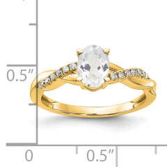 10k Oval White Topaz and Diamond Ring