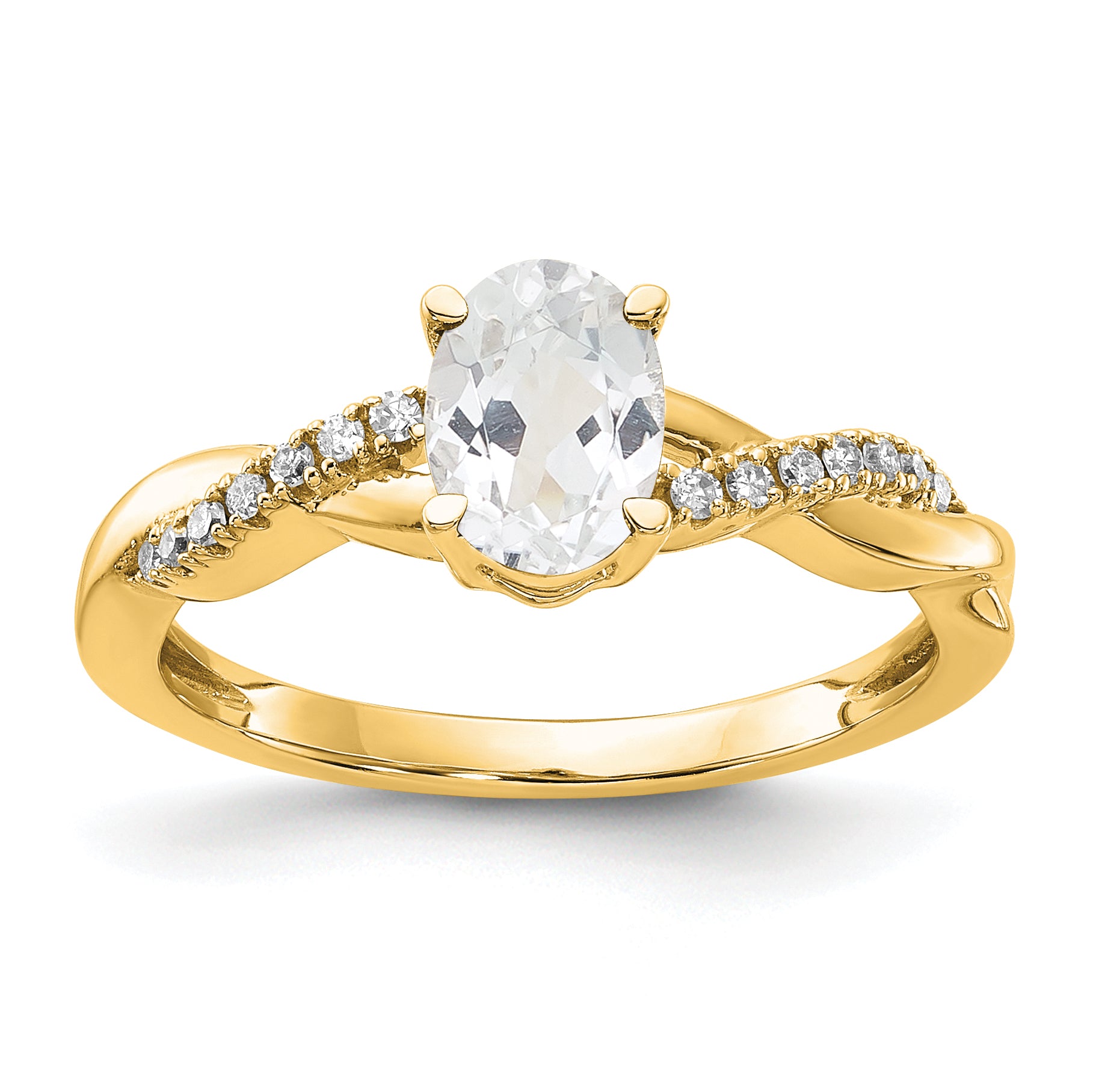 10k Oval White Topaz and Diamond Ring