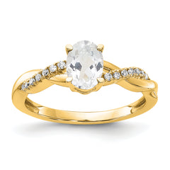 10k Oval White Topaz and Diamond Ring