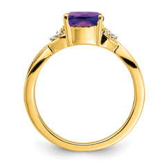 10k Checkerboard Amethyst and Diamond Ring