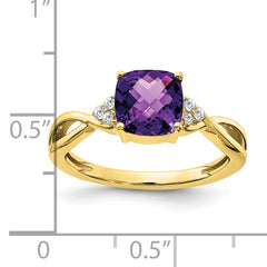 10k Checkerboard Amethyst and Diamond Ring