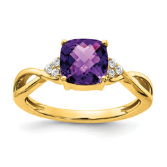 10k Checkerboard Amethyst and Diamond Ring