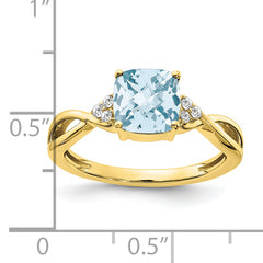 10k Checkerboard Aquamarine and Diamond Ring