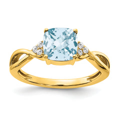 10k Checkerboard Aquamarine and Diamond Ring