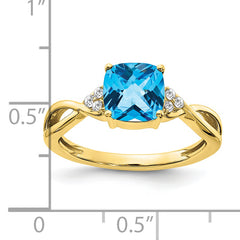 10k Checkerboard Blue Topaz and Diamond Ring
