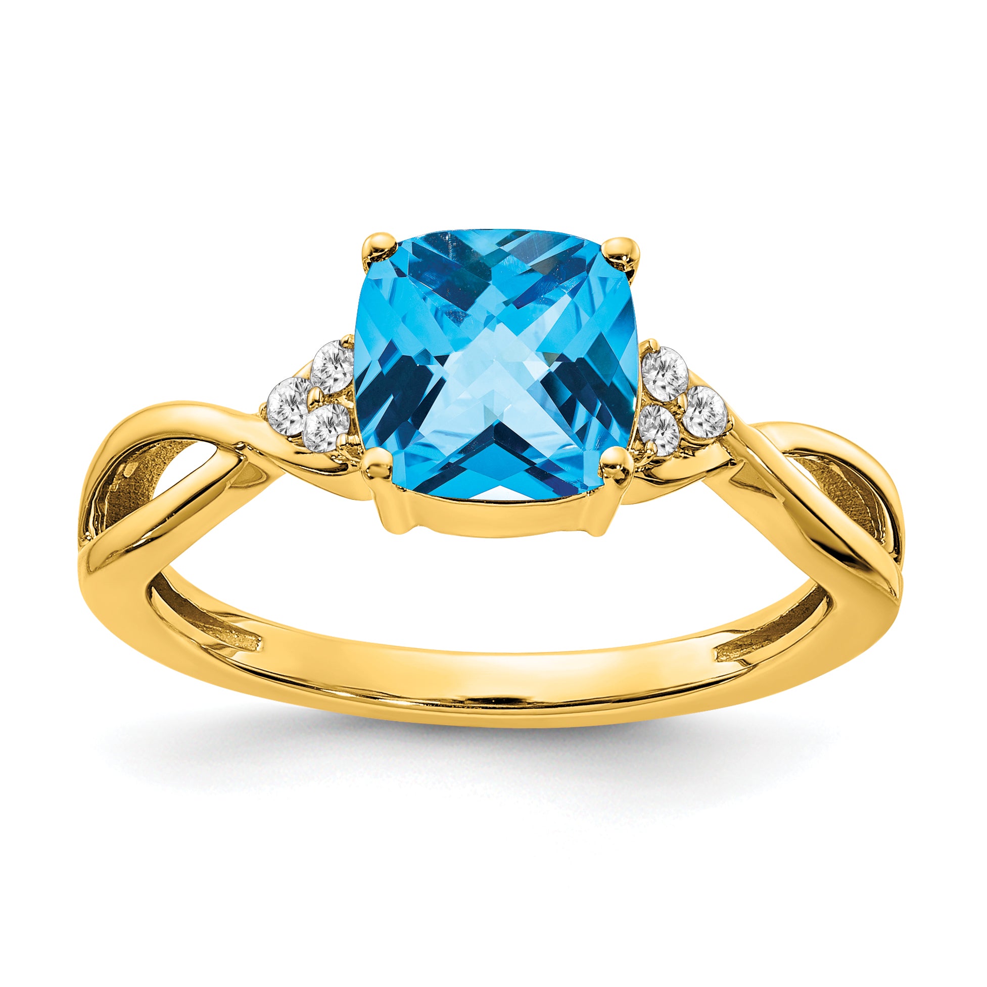 10k Checkerboard Blue Topaz and Diamond Ring