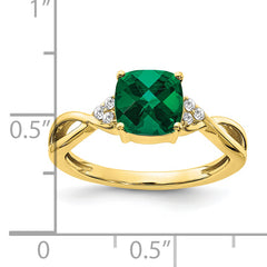 10k Checkerboard Created Emerald and Diamond Ring