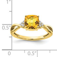 10k Checkerboard Citrine and Diamond Ring